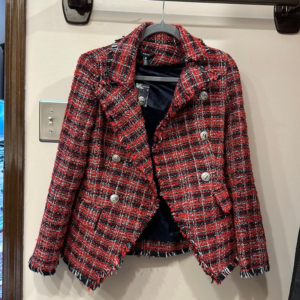 NWT aqua red tweed jacket